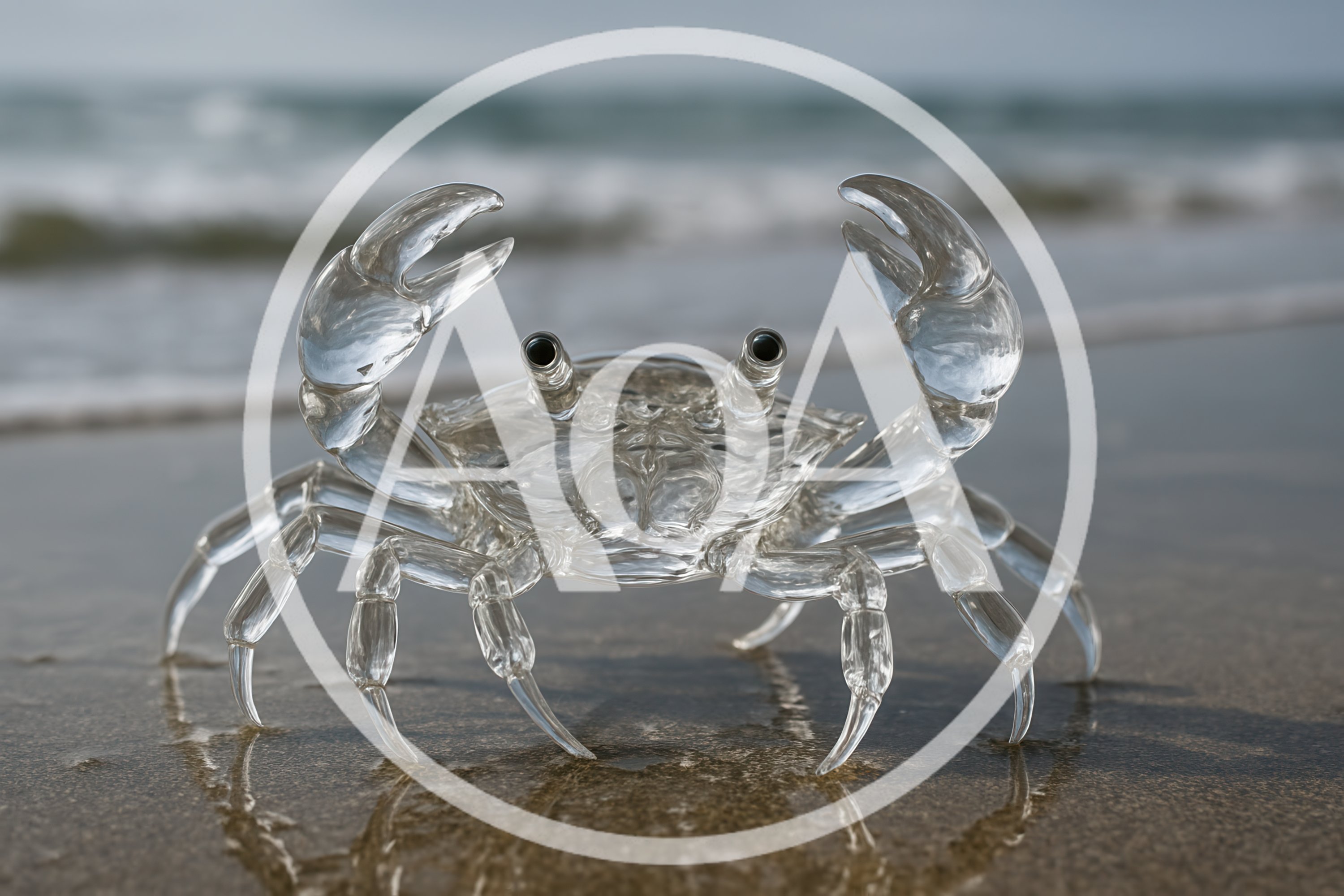 Glass Crab Sculpture On A Sandy Beach