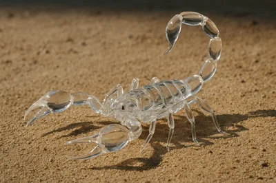 Glass Scorpion Figurine On Sandy Ground