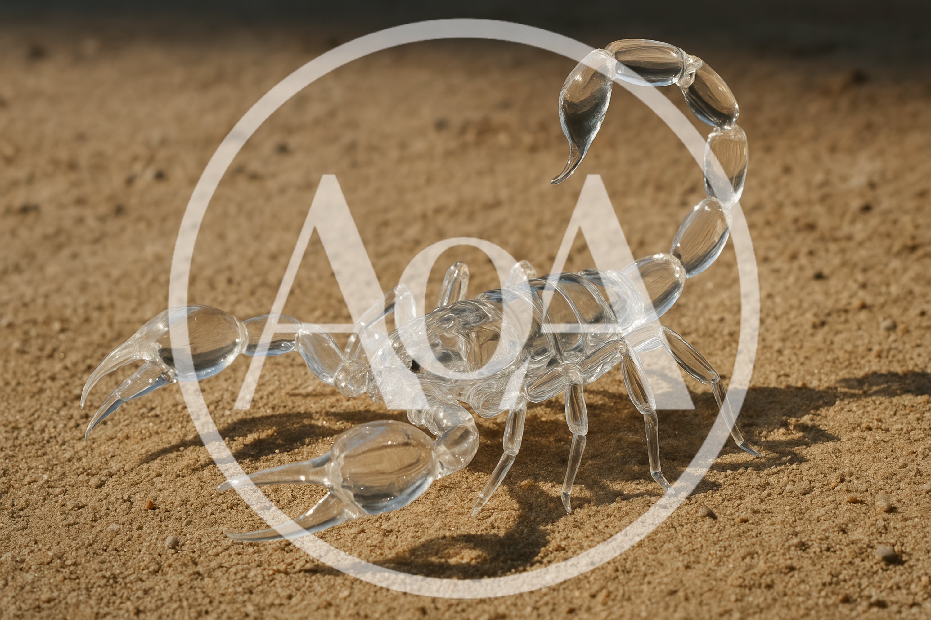 Glass Scorpion Figurine On Sandy Ground