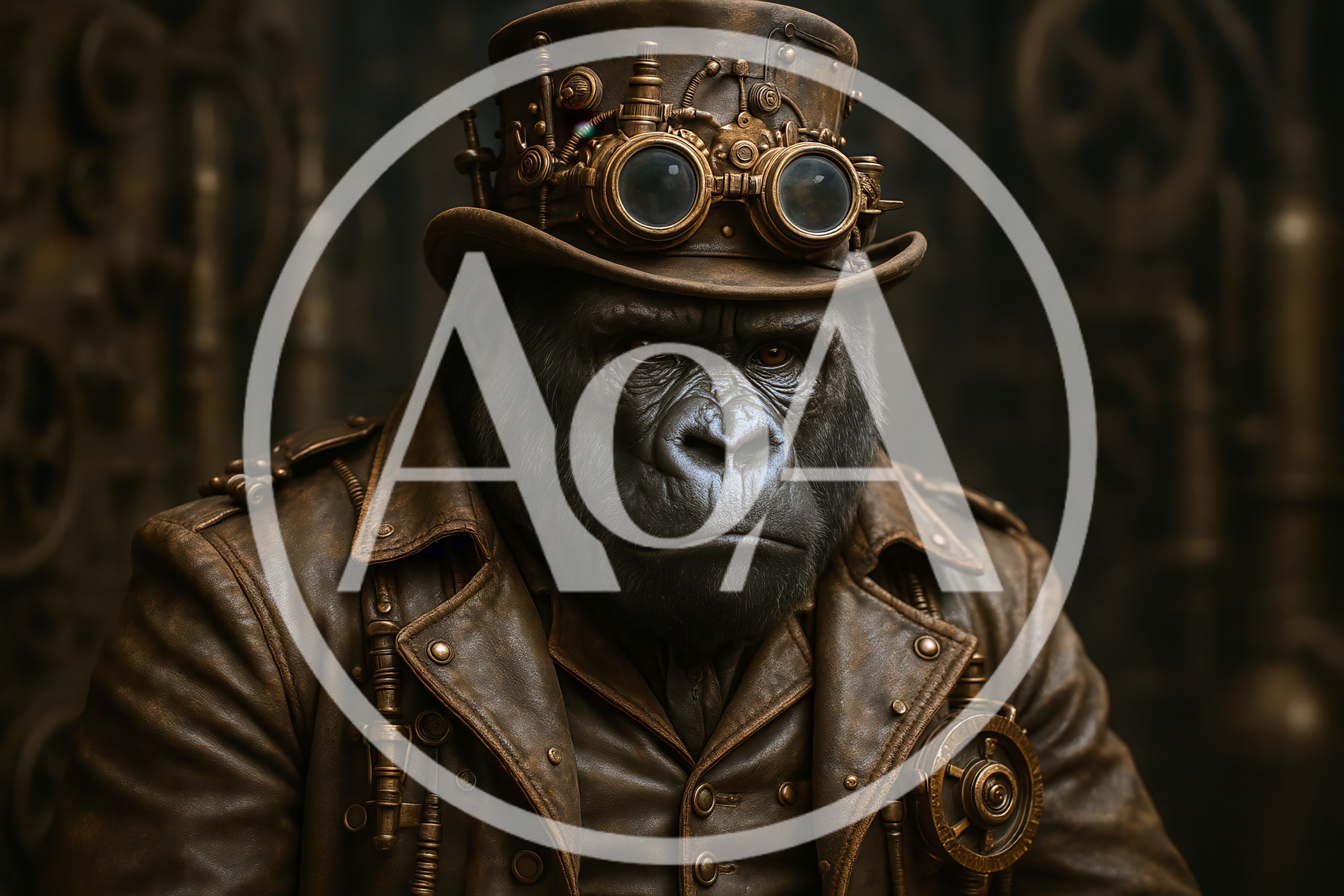 Steampunk Gorilla Portrait In Leather Gear