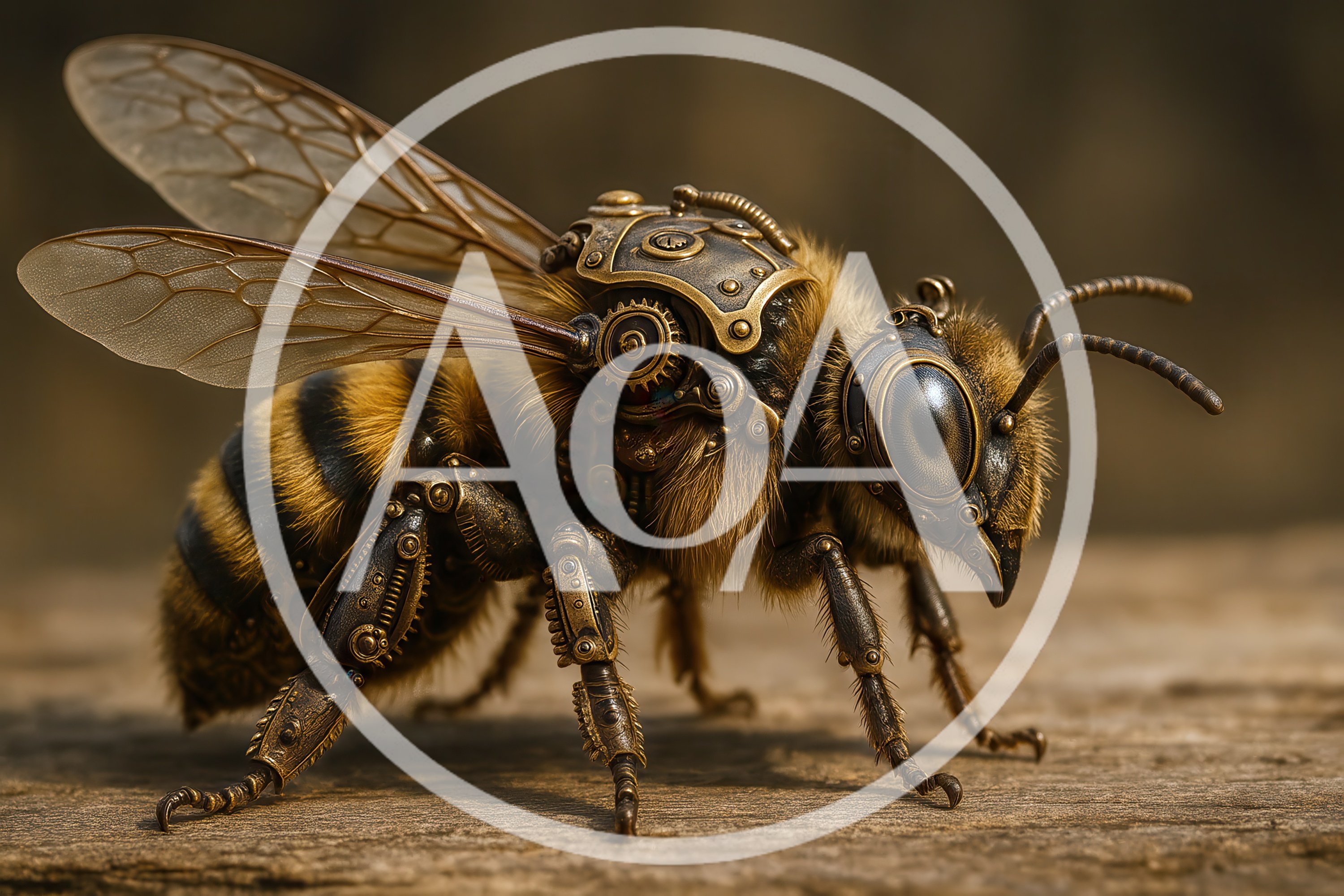 Steampunk Mechanical Bee Resting On Wood