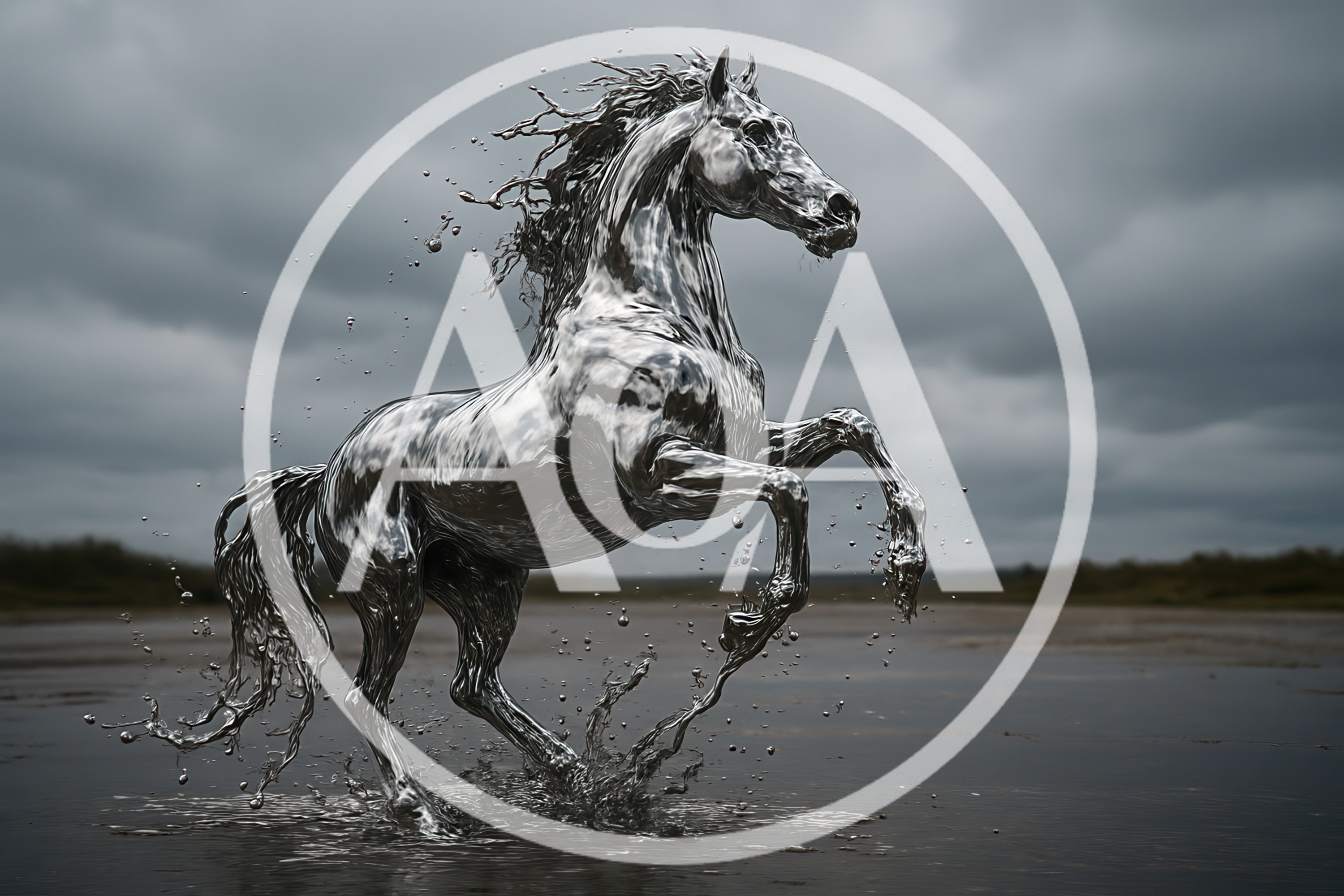 Liquid Silver Horse Rearing In Shallow Water