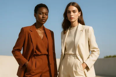 Two Professional Women In Tailored Suits Outdoors