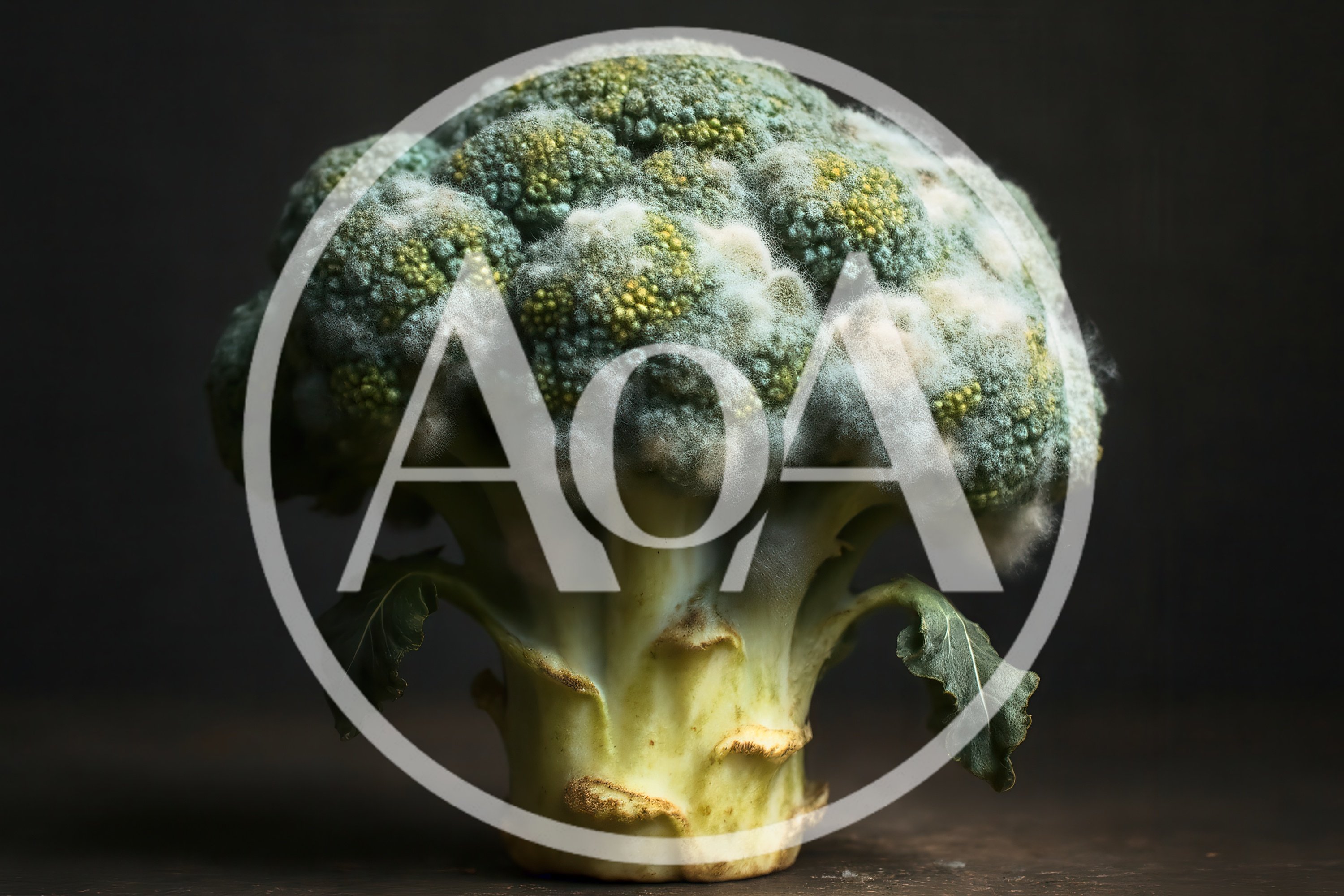Single Head Of Moldy Broccoli On Dark Background