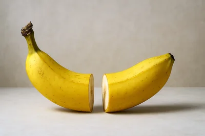 Two Halves Of A Fresh Yellow Banana
