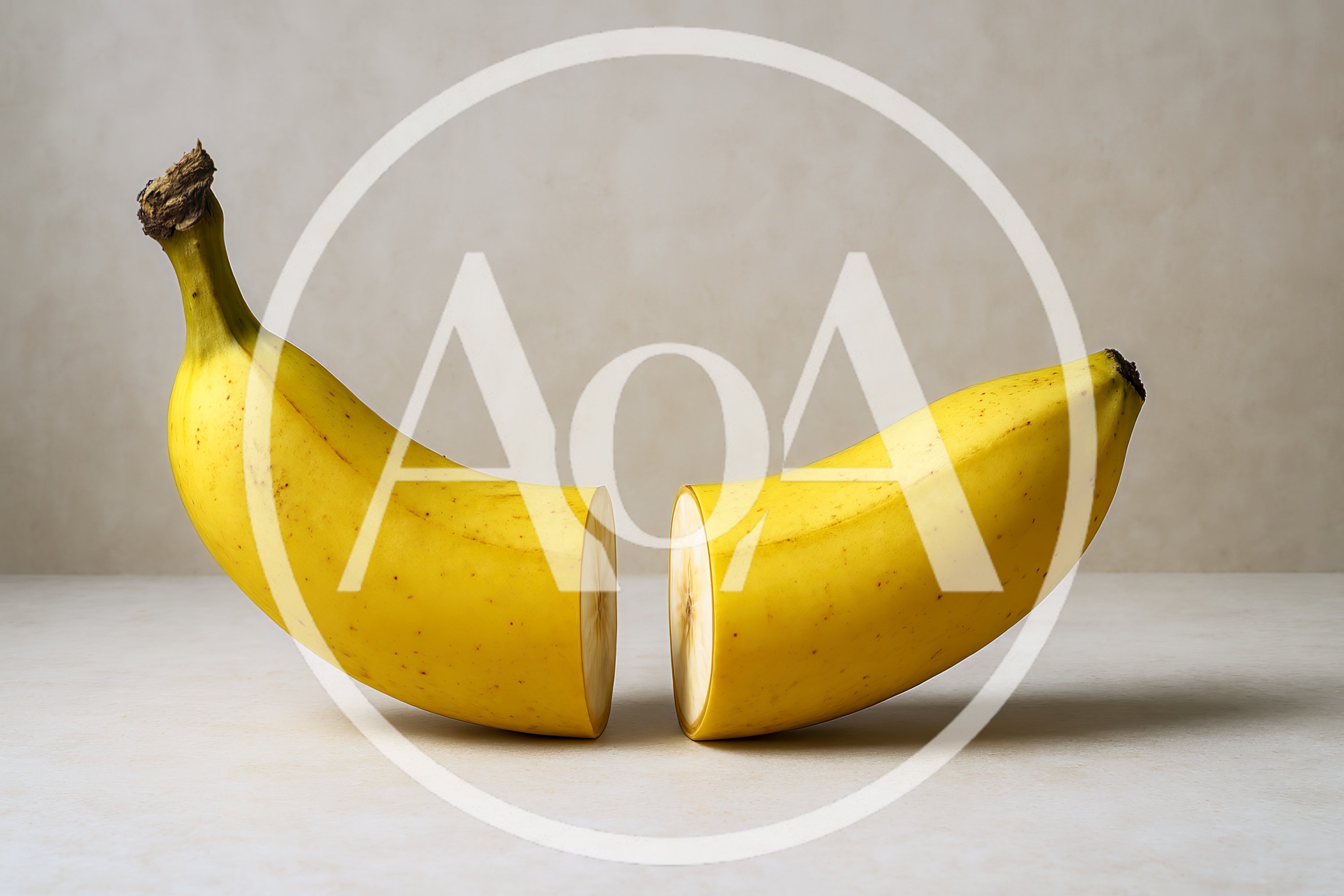 Two Halves Of A Fresh Yellow Banana