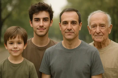 Four Generations Of Men Standing Together Outdoors