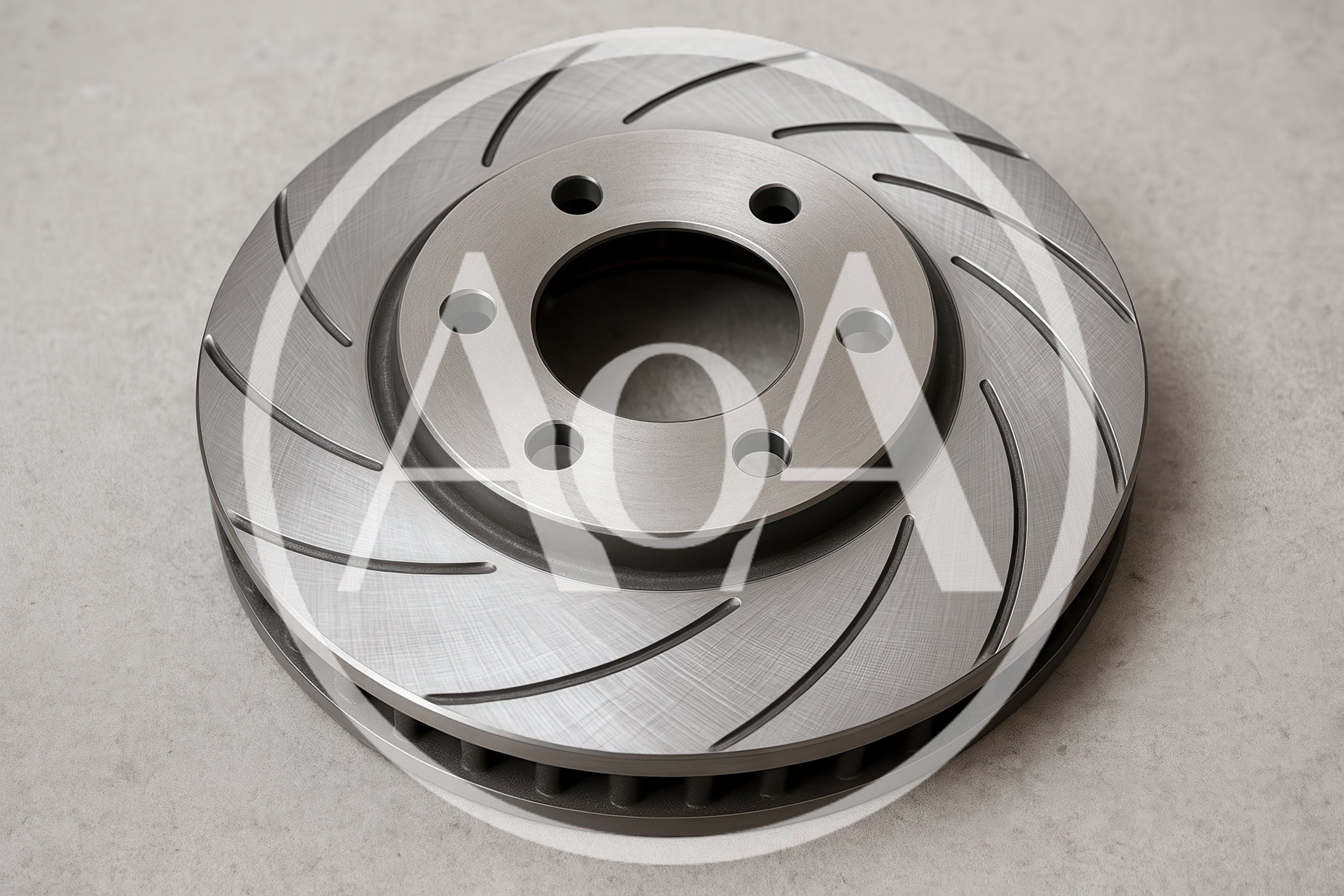 High Performance Slotted Brake Rotor On Concrete Surface