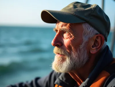 Elderly Man With Beard Looking Out At The Sea