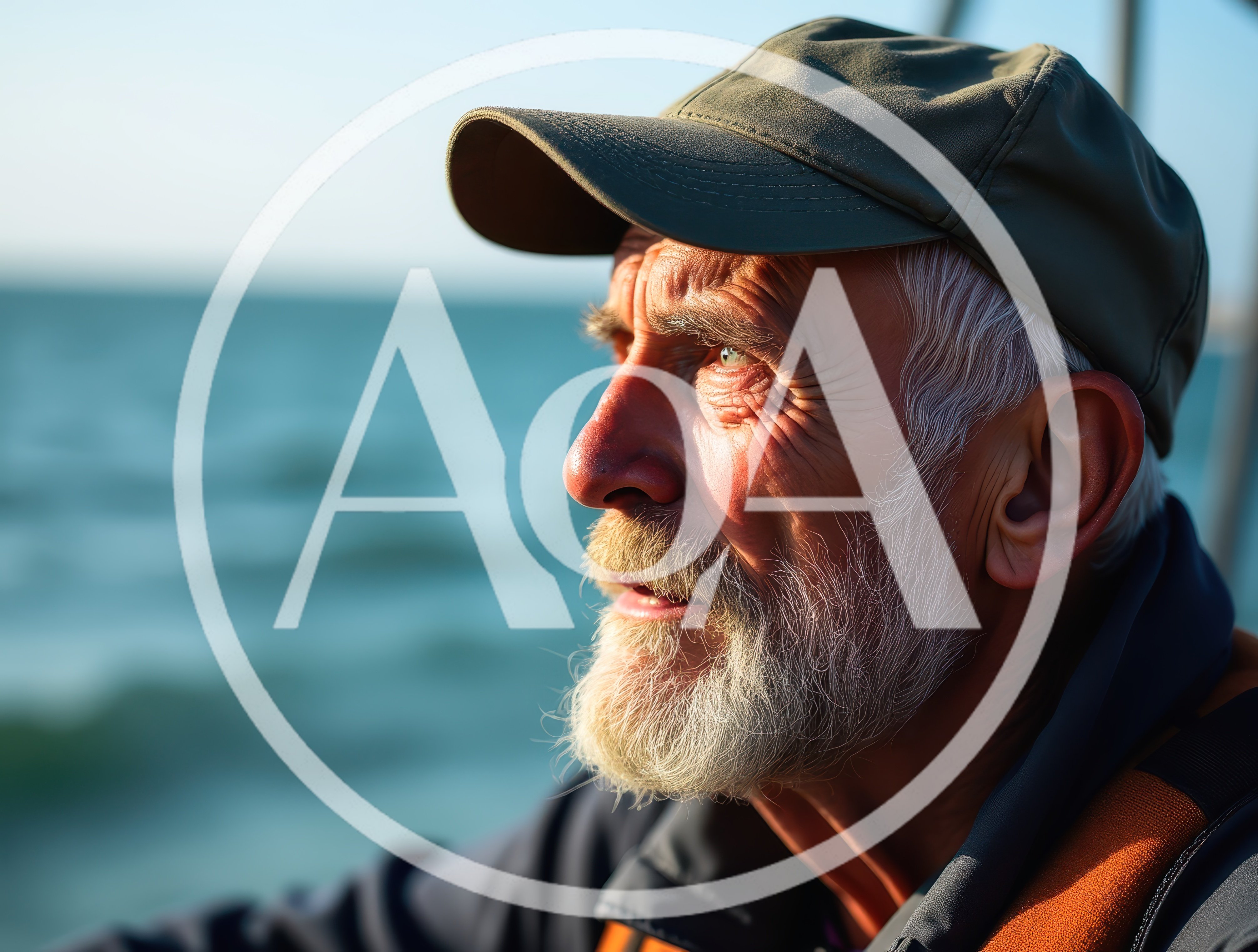 Elderly Man With Beard Looking Out At The Sea