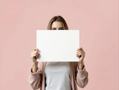 Young Woman Holding Blank White Sign