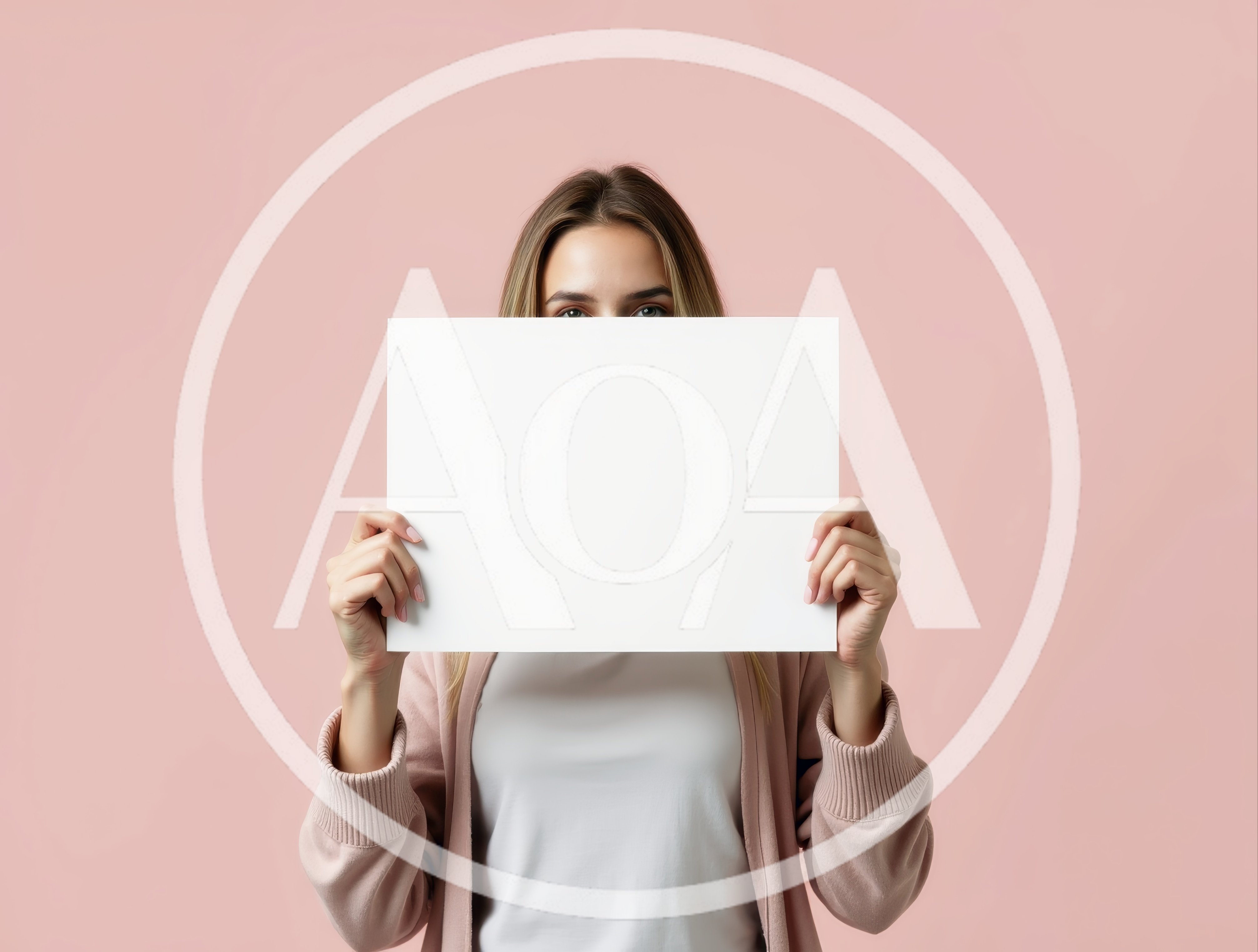 Young Woman Holding Blank White Sign