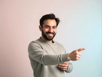 Smiling Man Pointing To The Side