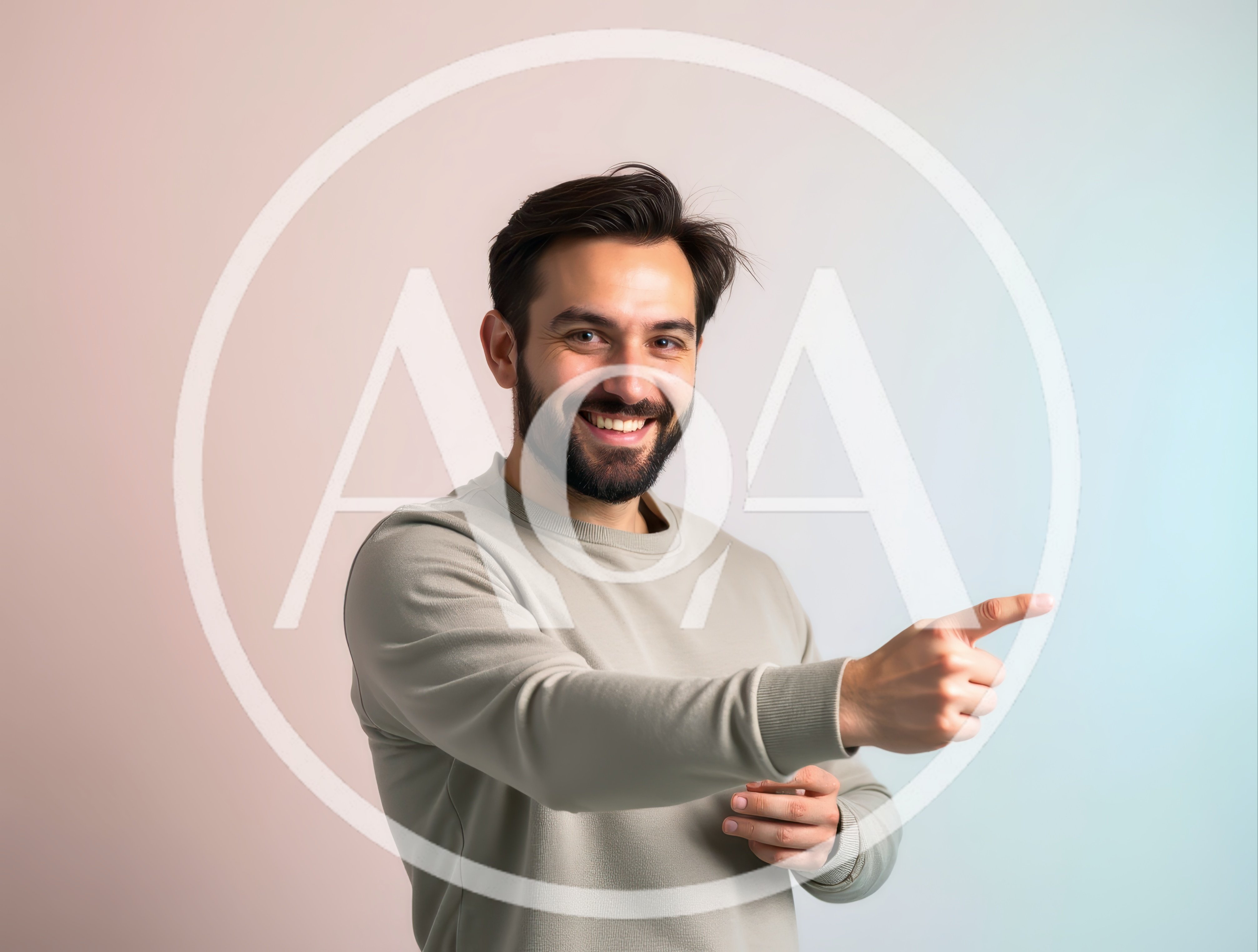 Smiling Man Pointing To The Side