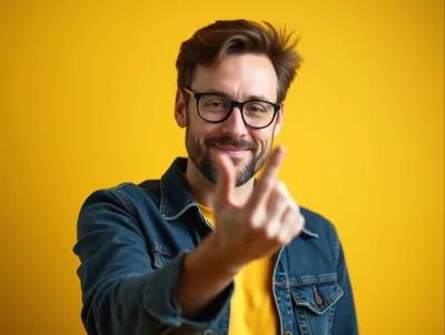 Man Gesturing Come Here With Hand Against Yellow Background