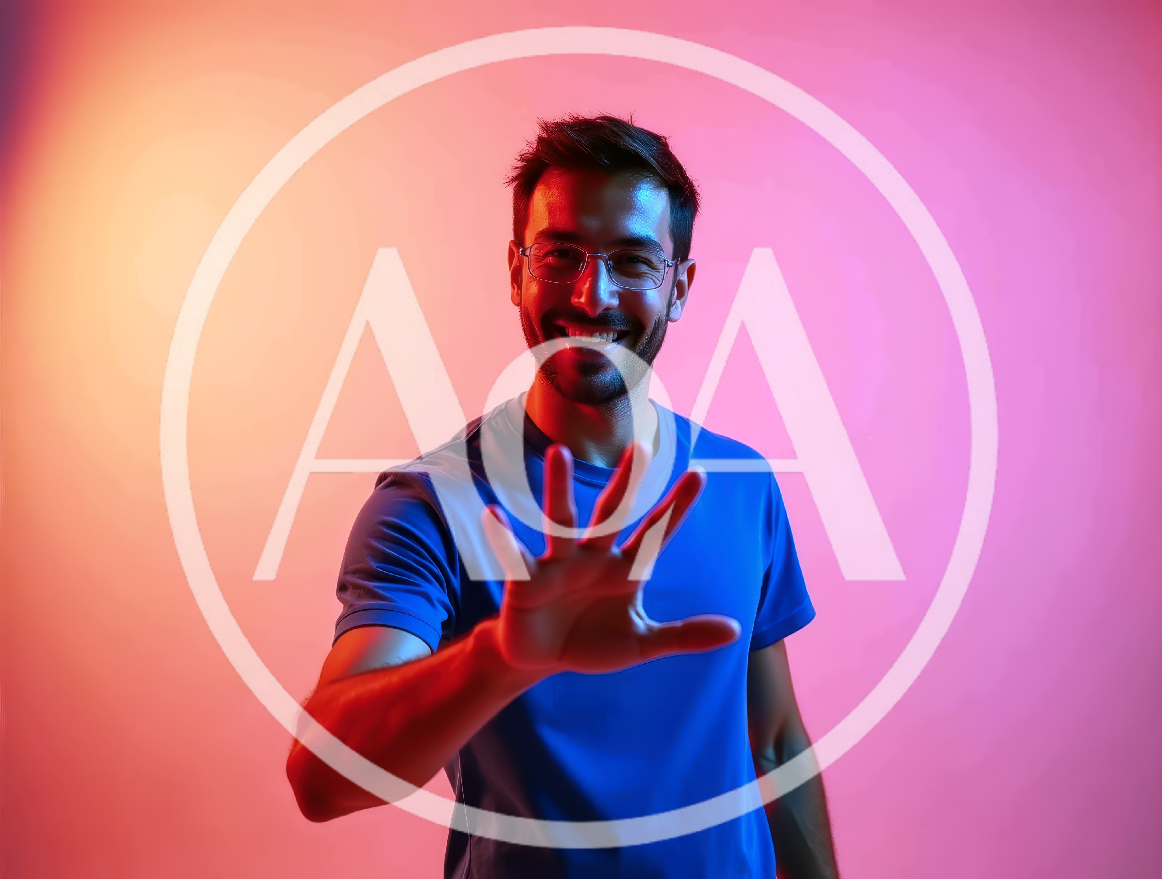 Smiling Man Gesturing Stop With Hand
