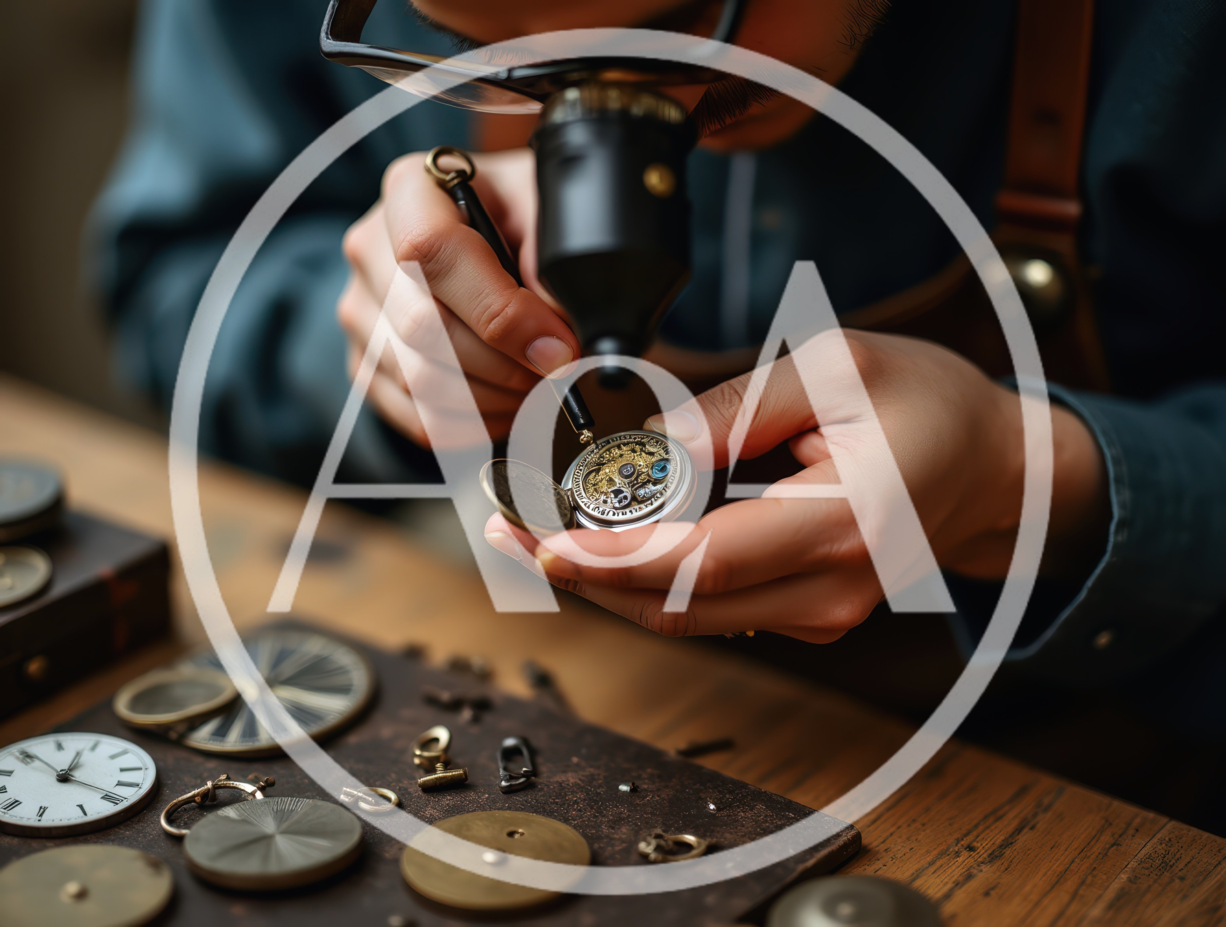Watchmaker Repairing An Antique Pocket Watch With Magnifying Tool