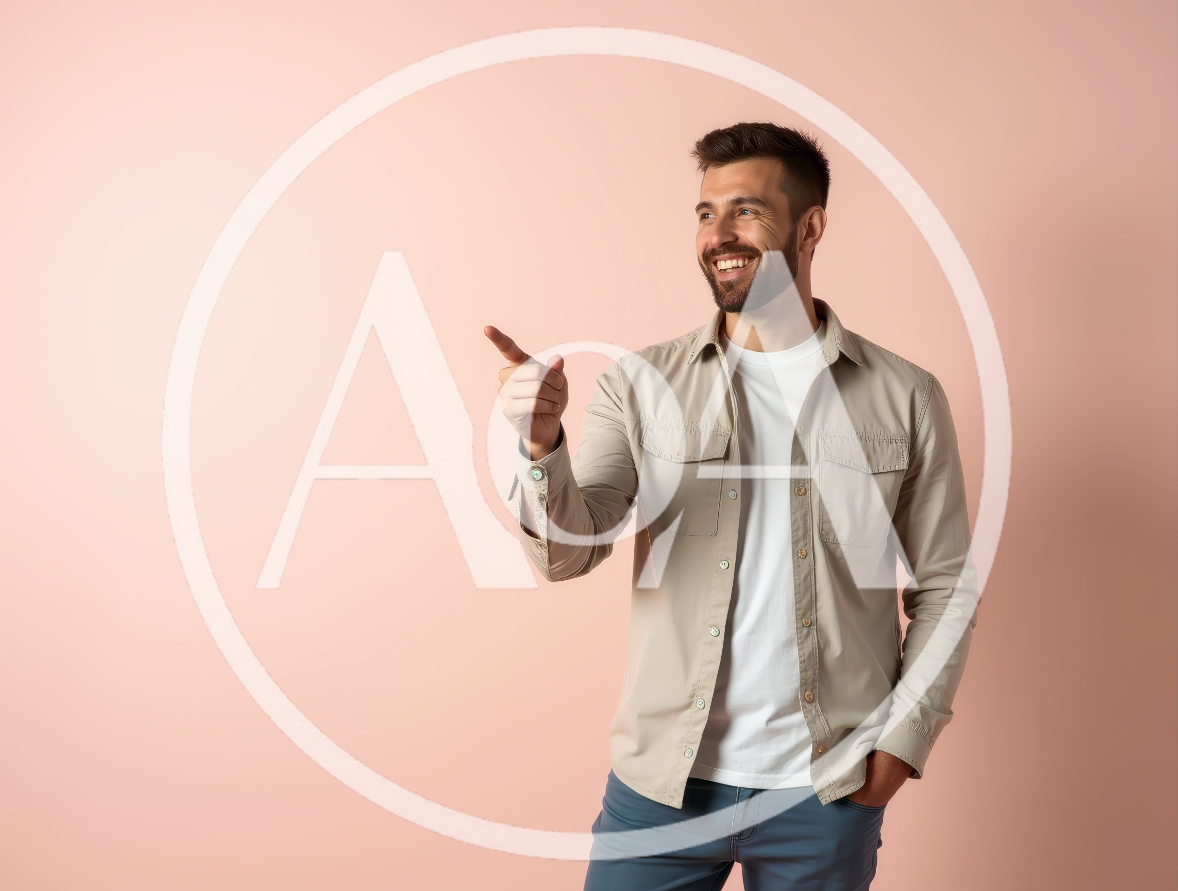 Smiling Man Pointing To The Side