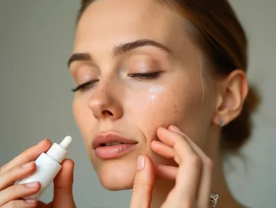 Young Woman Applying Skincare Serum To Her Face