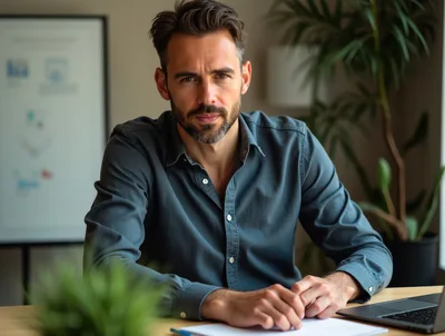 Professional Man Sitting At Desk In Modern Office