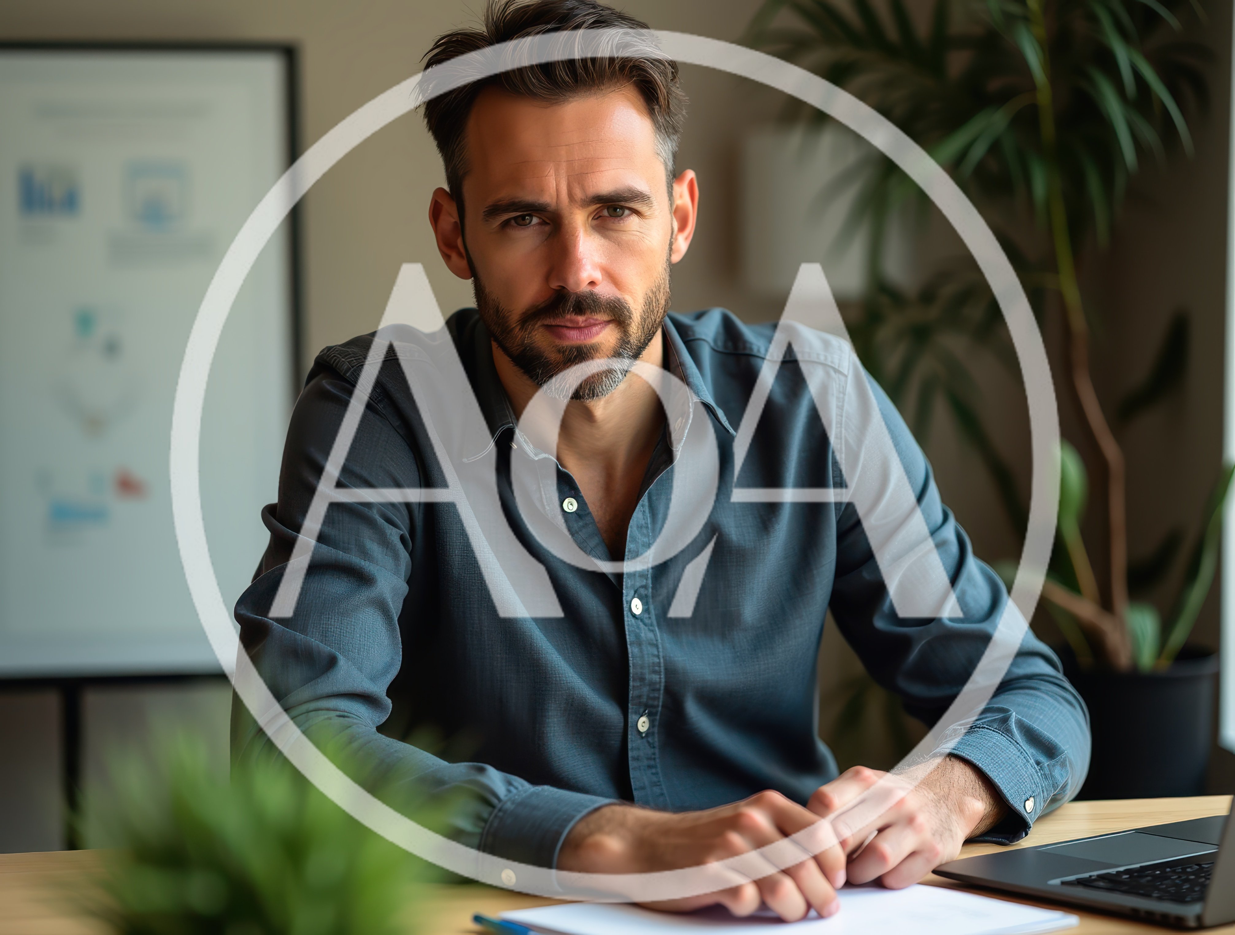 Professional Man Sitting At Desk In Modern Office