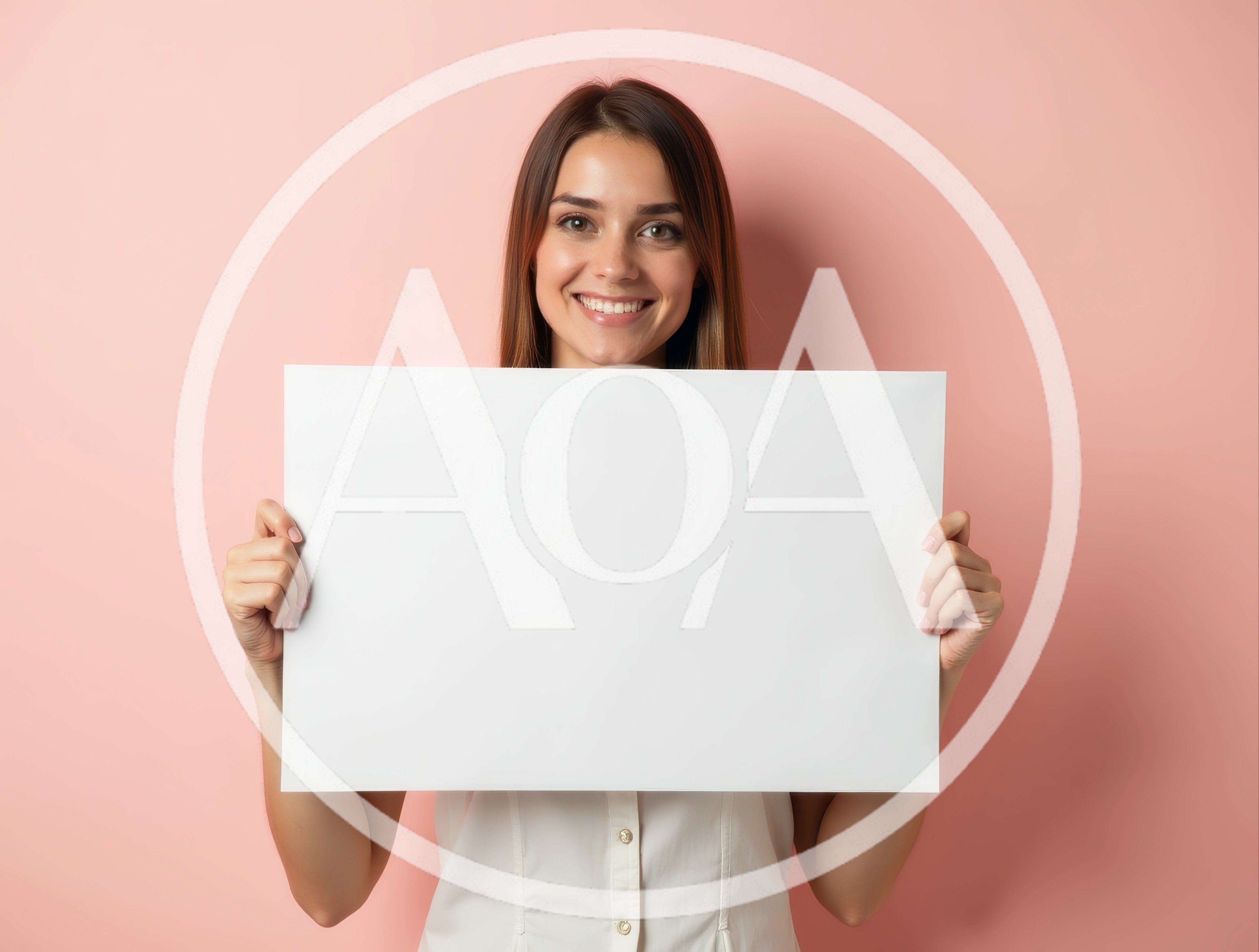 Smiling Young Woman Holding Blank White Sign