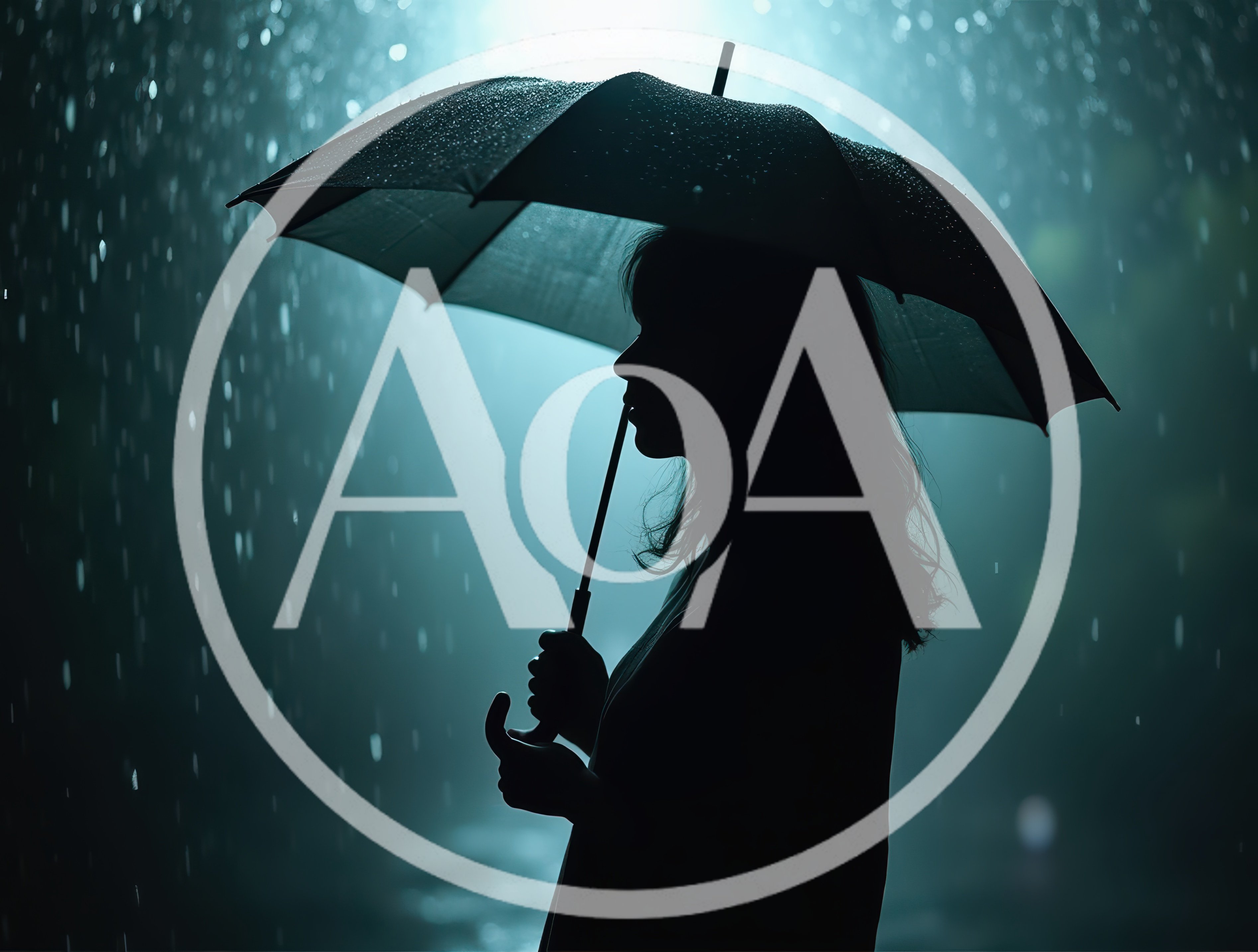 Silhouette Of A Woman Holding An Umbrella In Rain