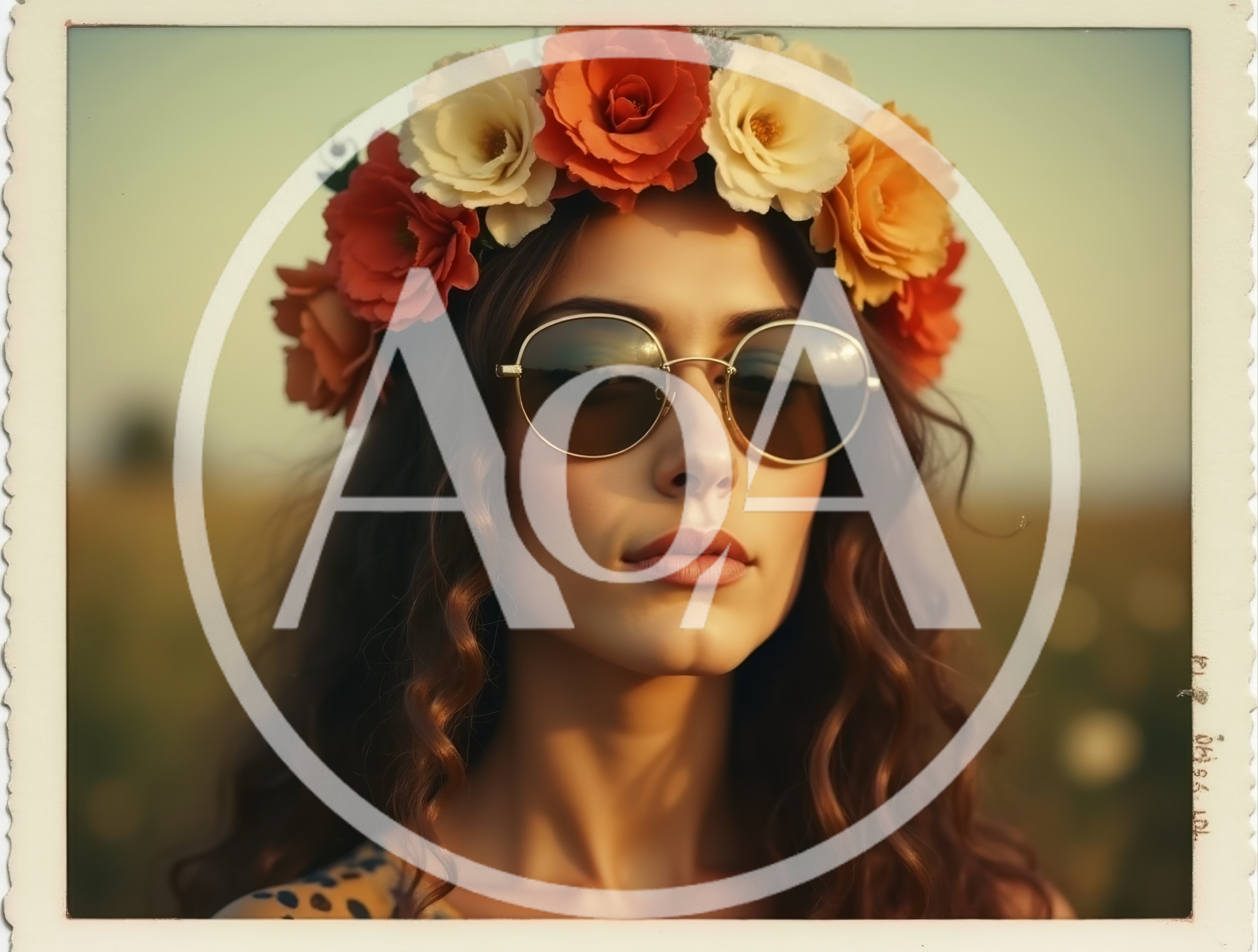 Young Woman Wearing Floral Crown And Sunglasses