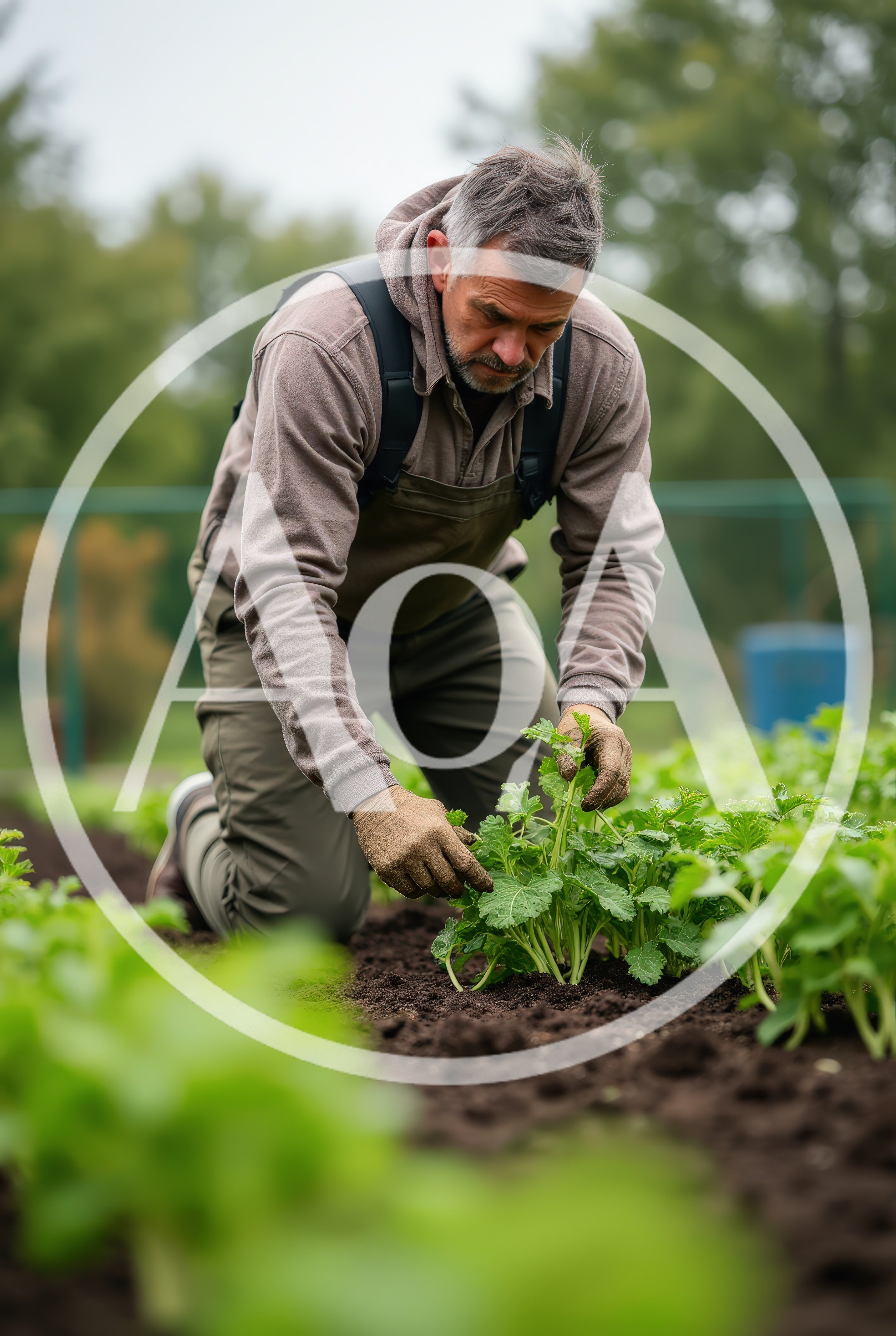 Mature Gardener Tending To Young Vegetable Plants
