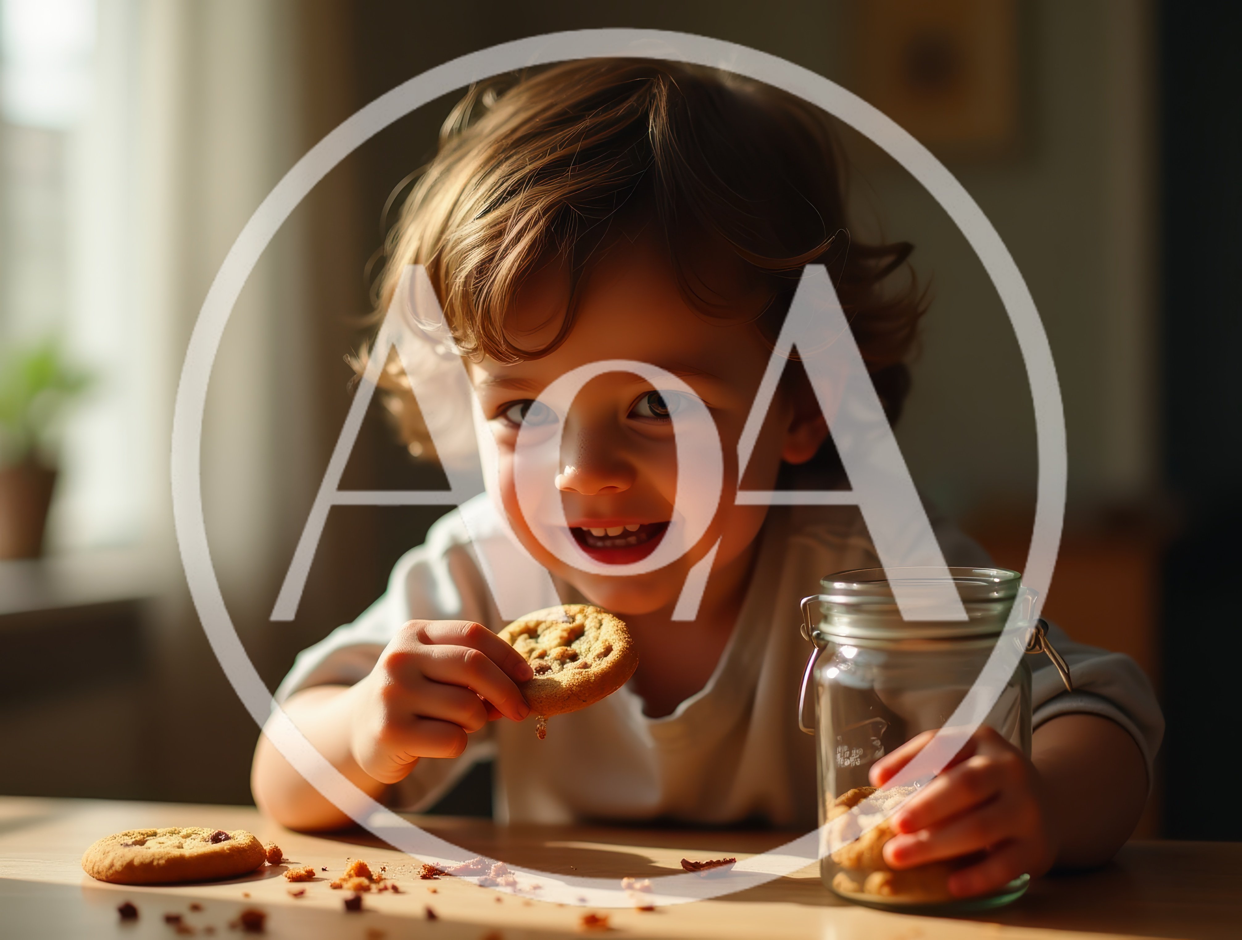 Happy Toddler Eating Chocolate Chip Cookies at Home