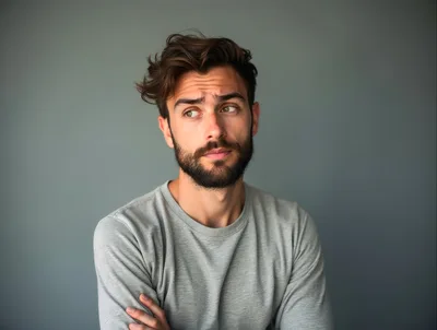 Young Man With Beard Looking Away Skeptically