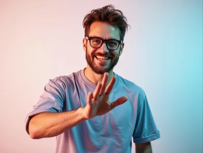 Young Man With Glasses Waving Hello