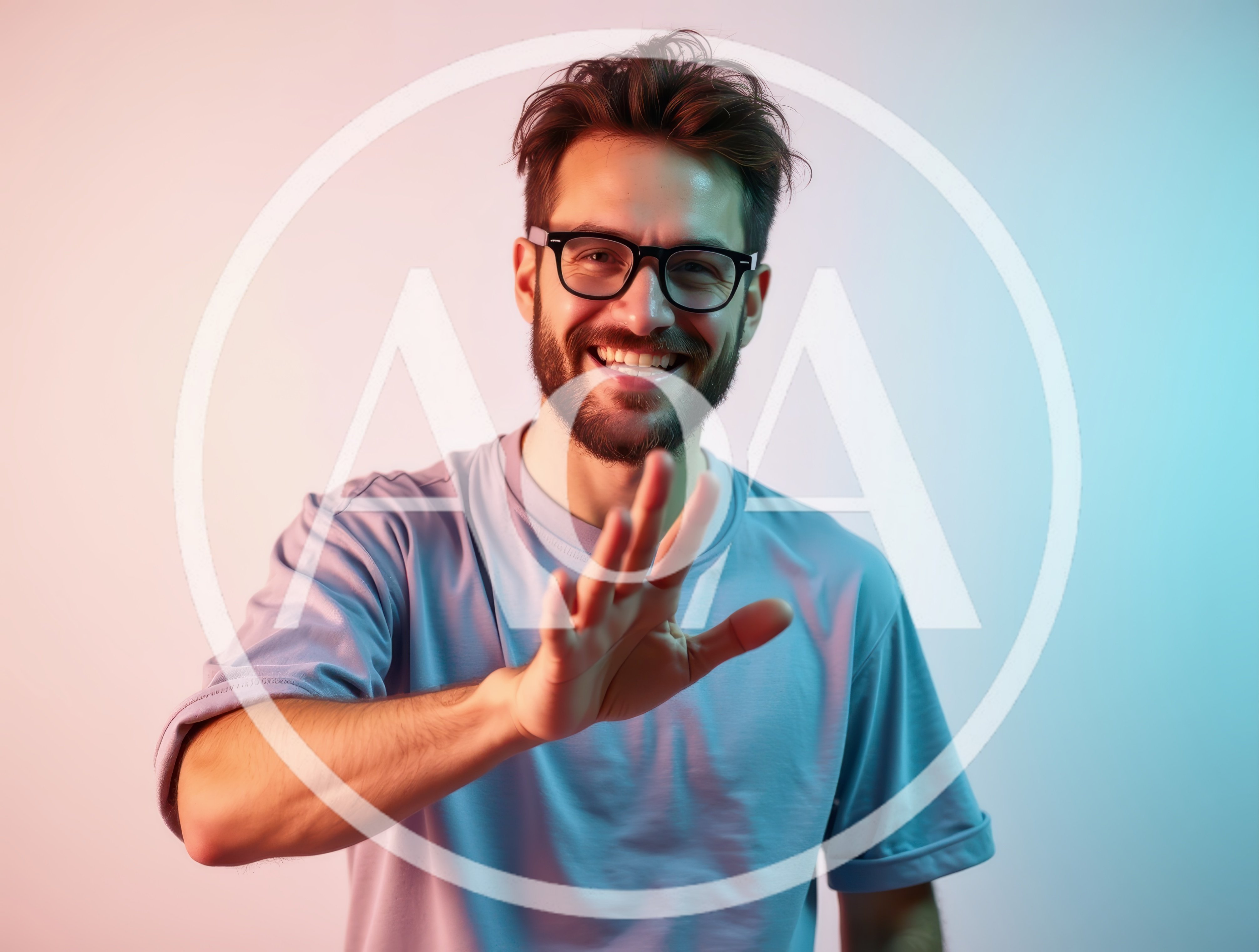 Young Man With Glasses Waving Hello