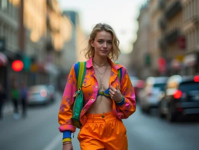 Stylish Young Woman Walking Down A City Street