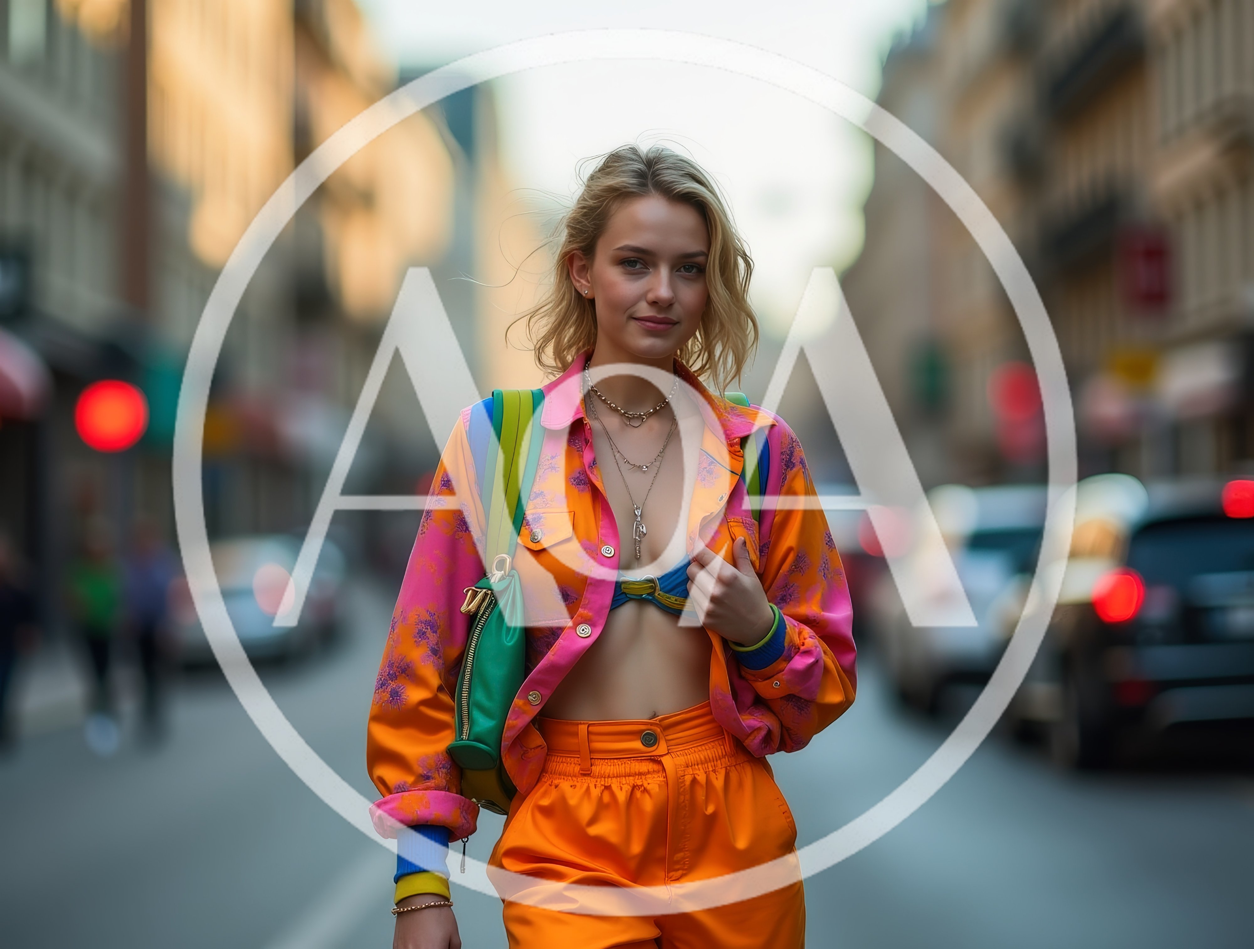 Stylish Young Woman Walking Down A City Street