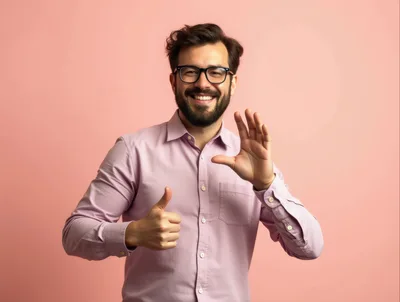 Smiling Man Giving Thumbs Up And Waving