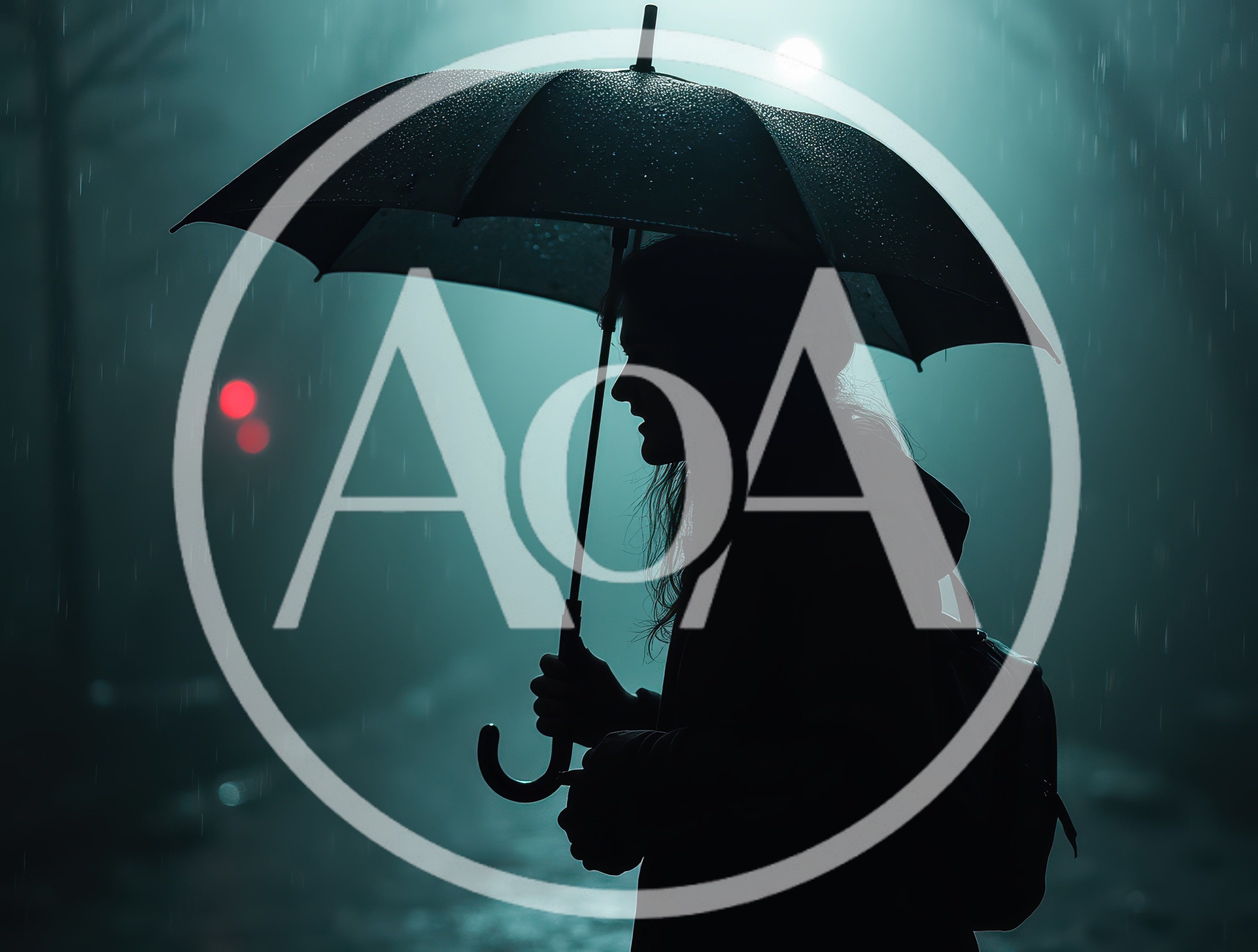 Silhouette Of A Woman Walking With An Umbrella In Rain
