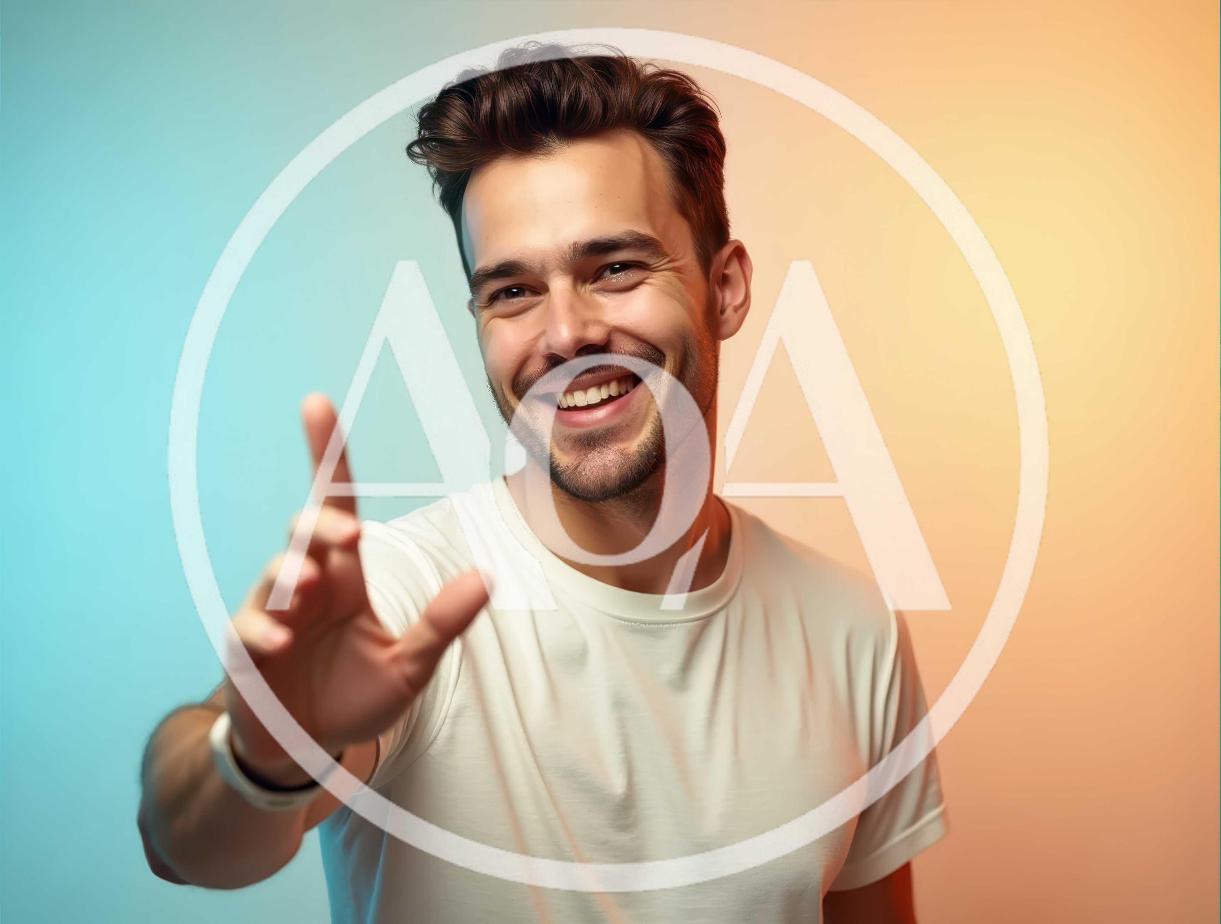 Smiling Young Man Reaching Out Towards Camera