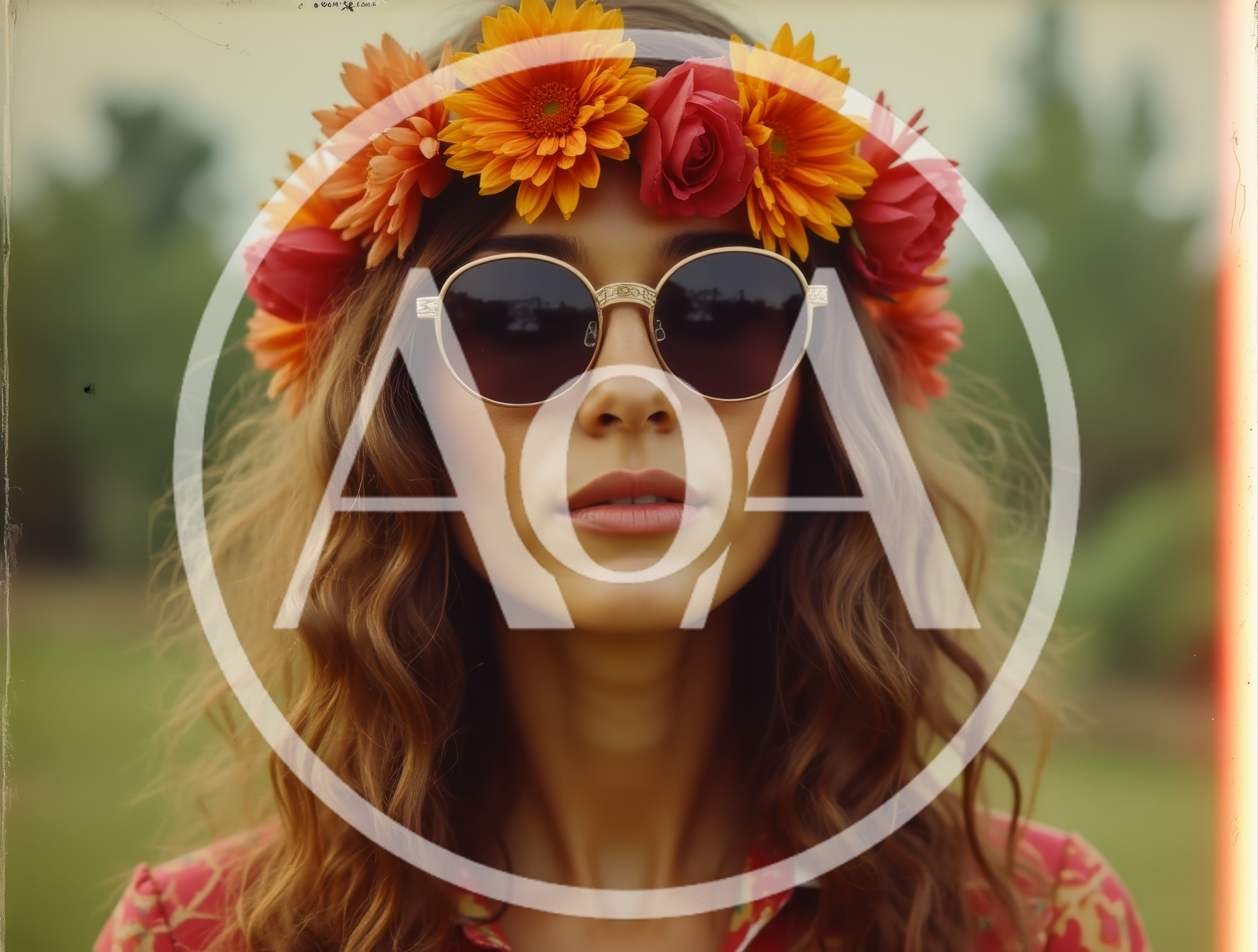 Young Woman Wearing Floral Crown And Sunglasses