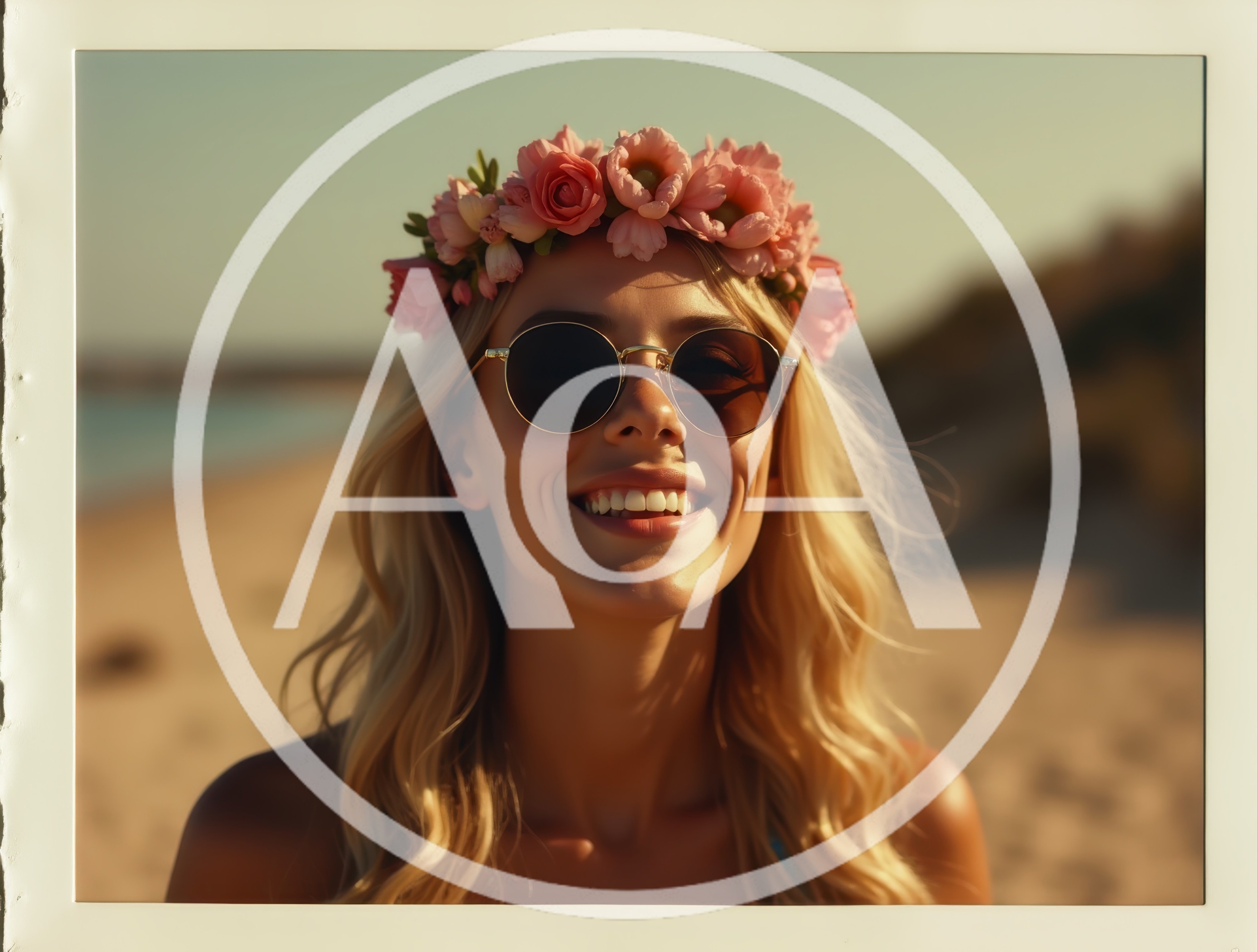 Smiling Blonde Woman Wearing Flower Crown On Beach
