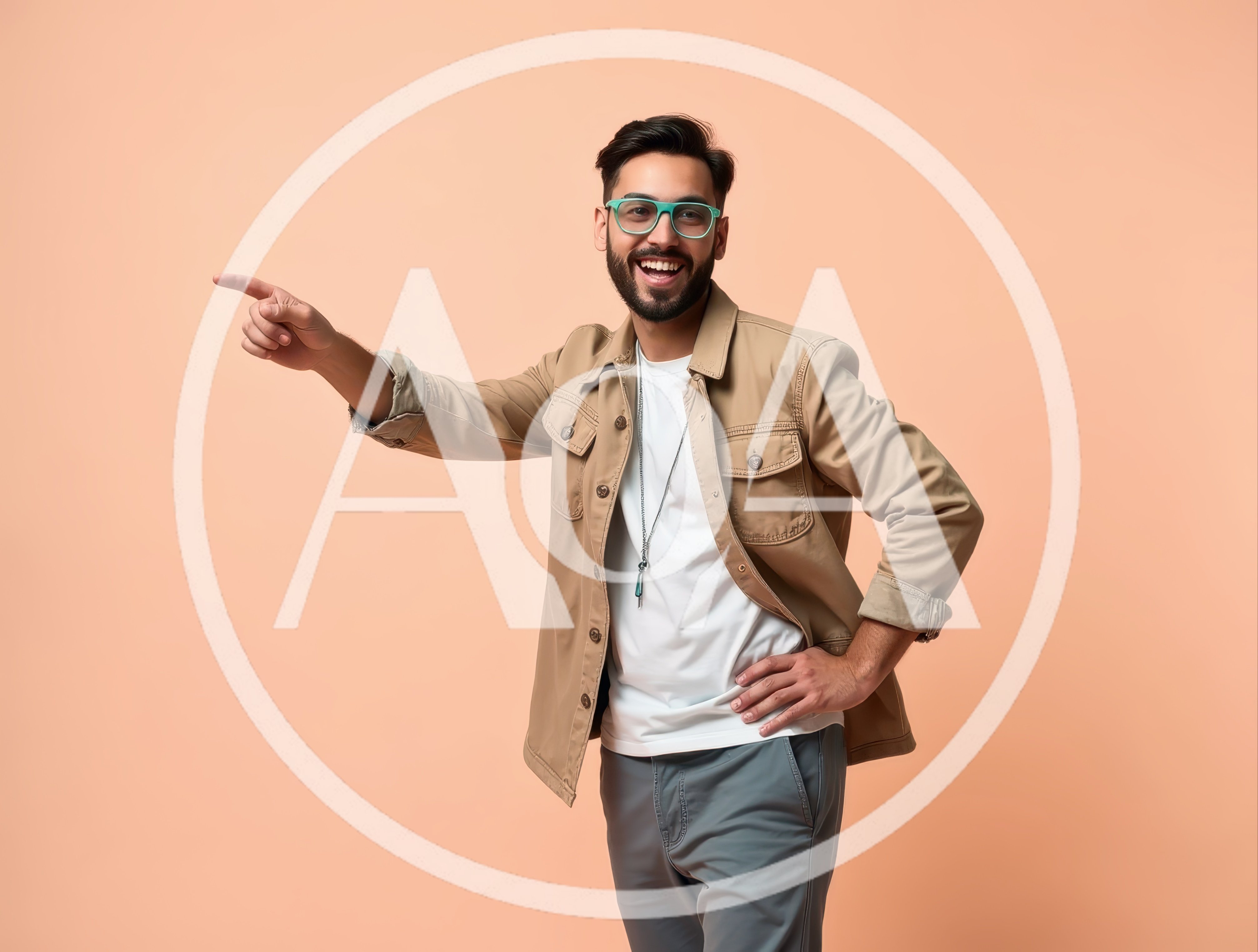 Happy Young Man Pointing To The Side