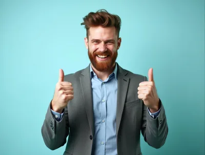 Happy Businessman Giving Double Thumbs Up