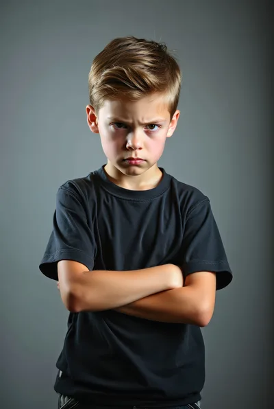 Angry Young Boy With Crossed Arms