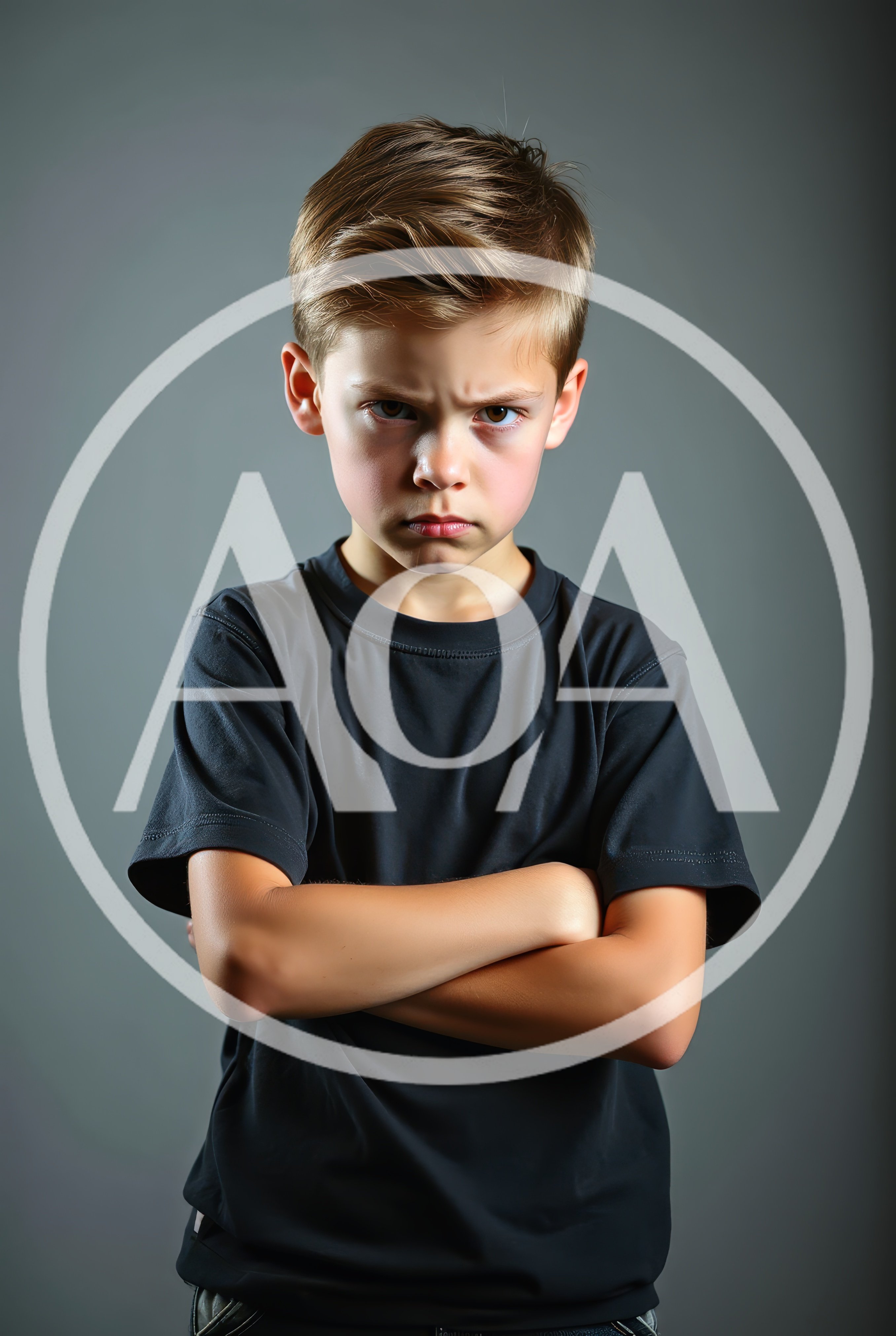 Angry Young Boy With Crossed Arms