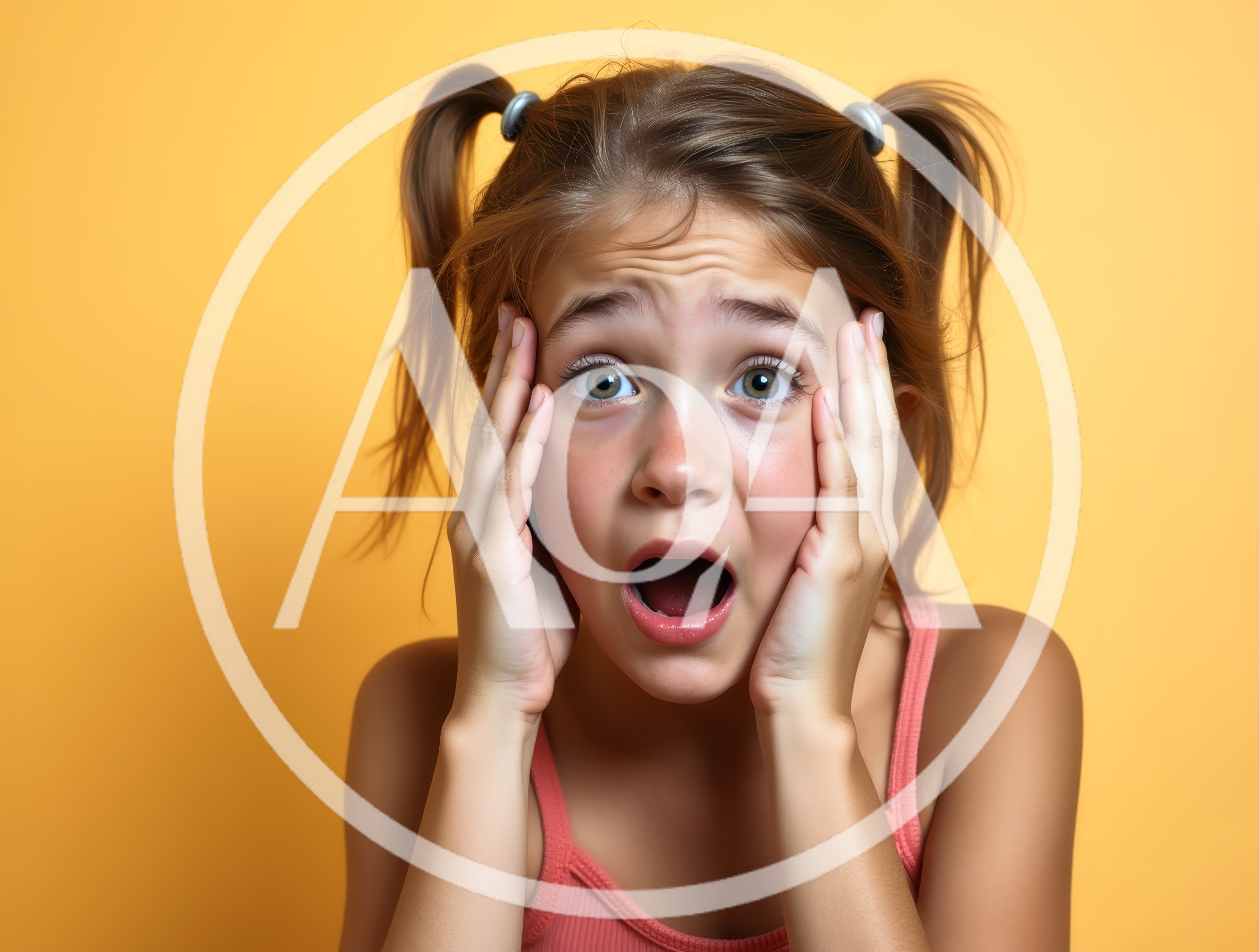 Surprised Young Girl With Pigtails Looking At Camera