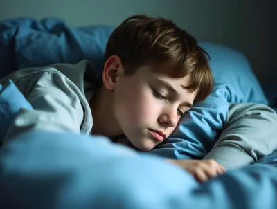 Young Boy Sleeping Peacefully In Bed