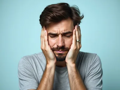 Stressed Man Holding Head In Hands