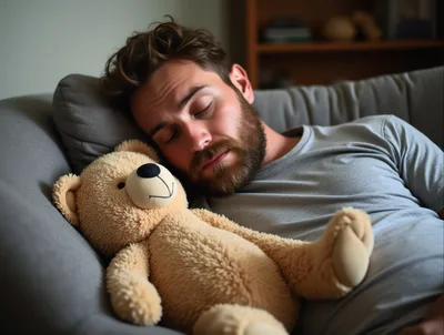 Man Sleeping Peacefully With A Teddy Bear
