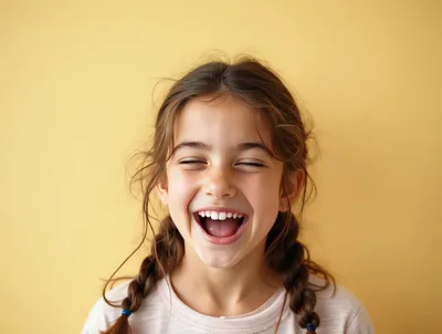 Happy Young Girl Laughing With Eyes Closed