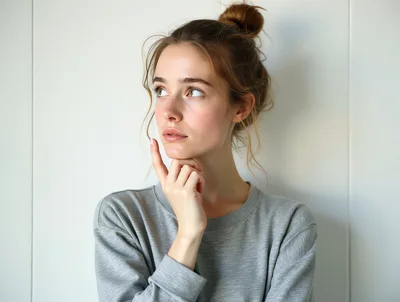 Young Woman Thinking With Hand On Chin